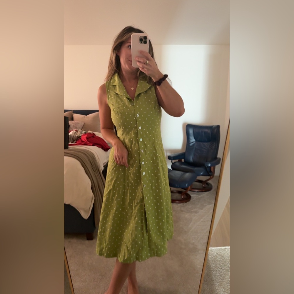 NWOT vintage Sheri Martin Lime Green Polka Dot button down dress!